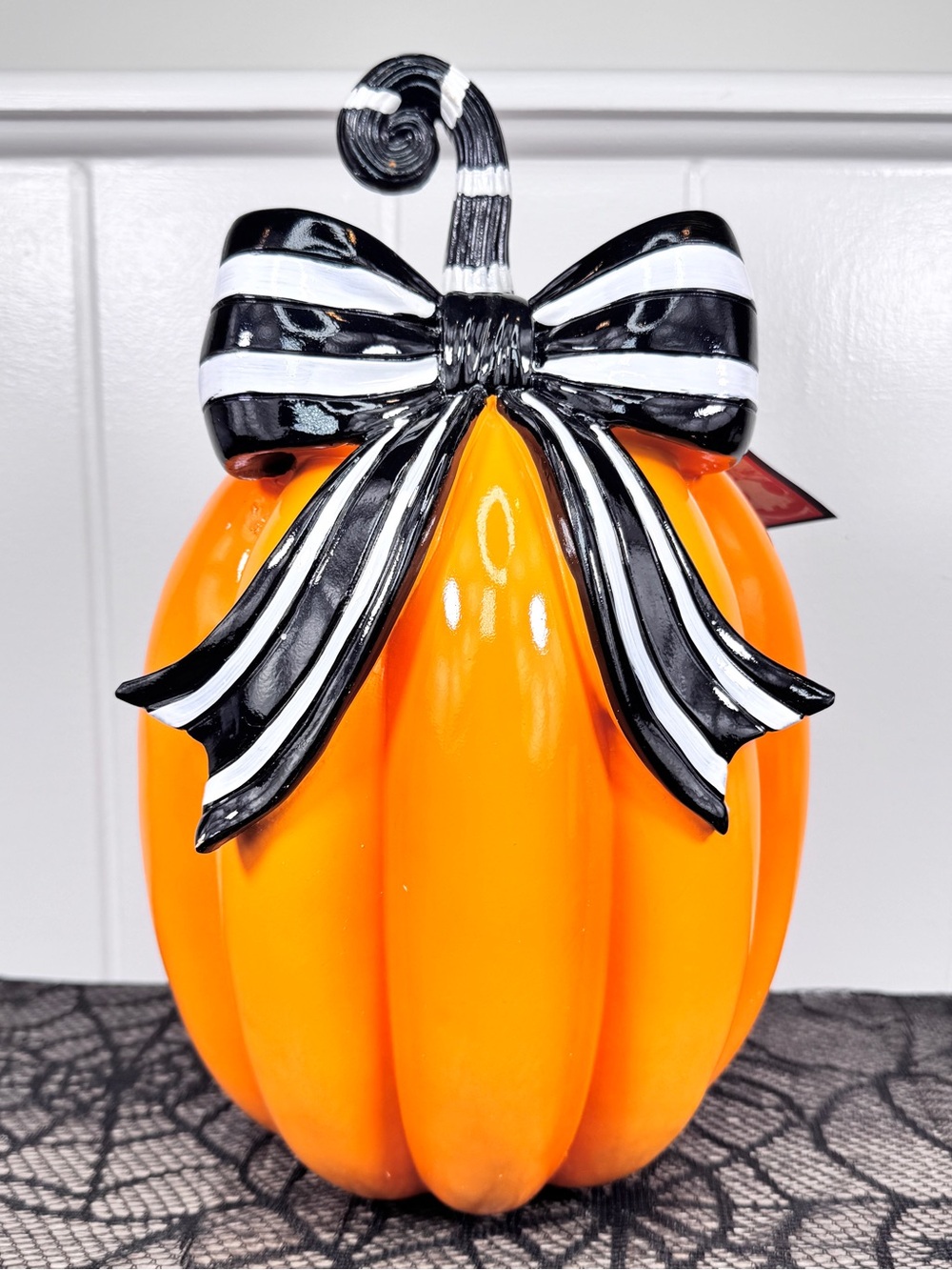 NEW Hallow Home Pumpkin with Striped Bow Halloween Decor
